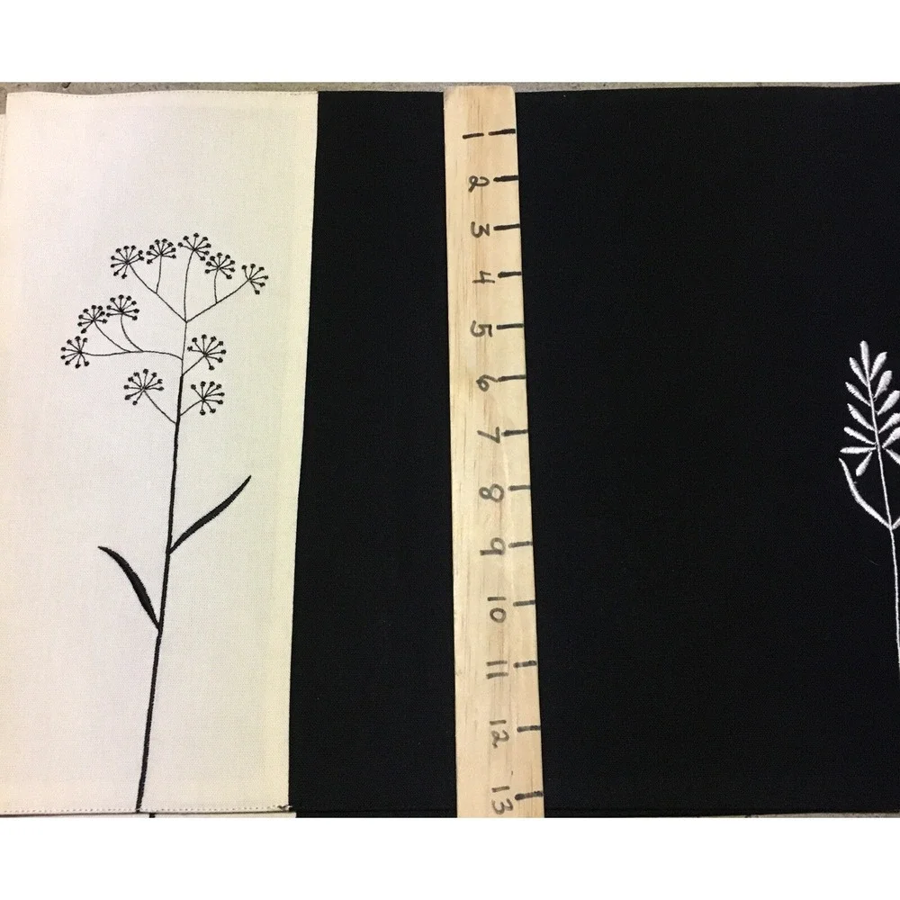 Embroidered 4 Black and White Cloth Color Block Placemats 19 inches X 13 inches
